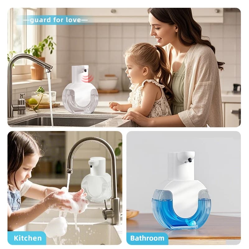 Sensore di induzione per bagno ricaricabile liquido da 420 ml Nuovo dispenser automatico di sapone a parete in schiuma per lavatrice a mano intelligente