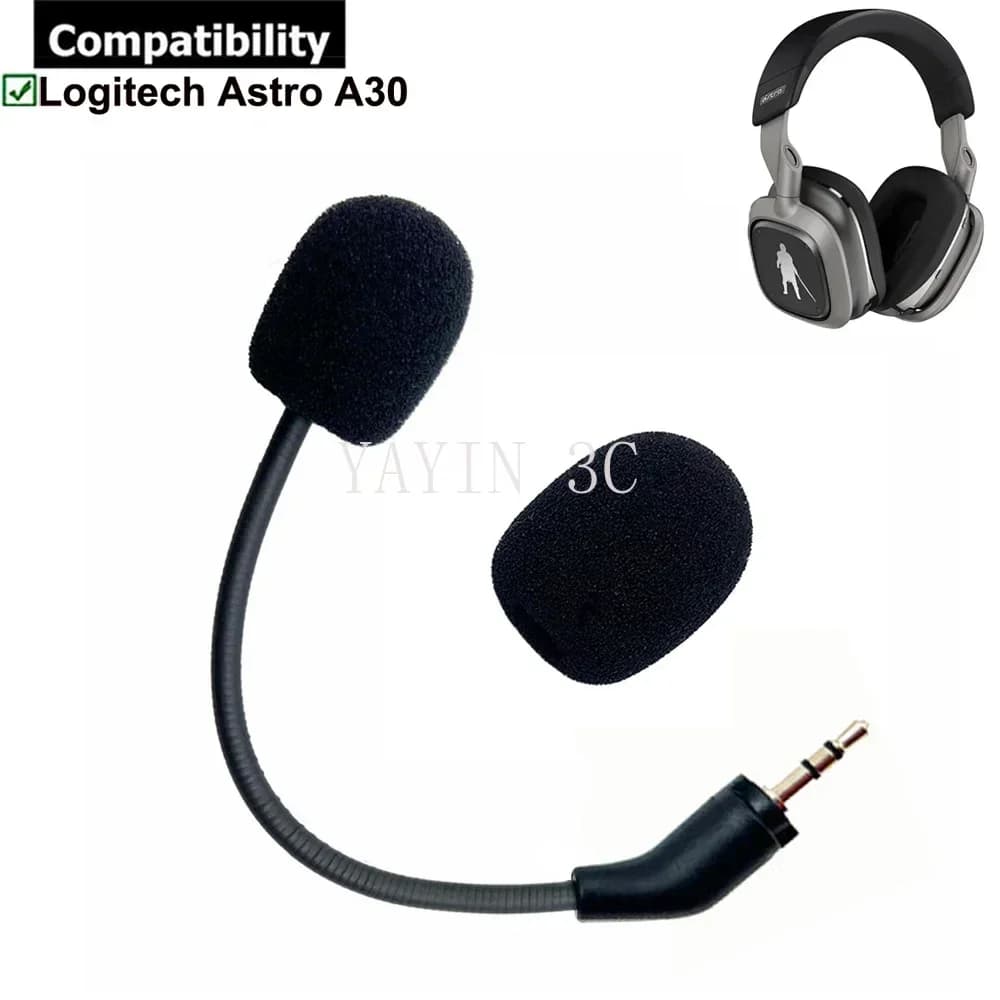 Detachable microphone arm with 2.5 mm play microphone suitable for Logitech Astro A30 gaming headphones