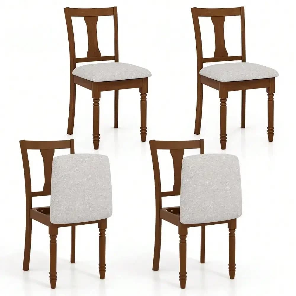Set of 4 wooden chairs with padded cushions, hidden seat for dining room
