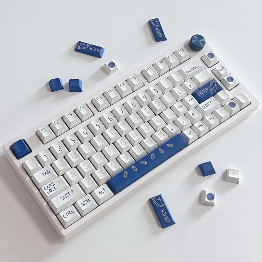 132 tasti Constellation Cherry Profilo PBT Copritasti per MX Switch Tastiera meccanica Sublimazione della tintura Blu Bianco Copritasti personalizzati