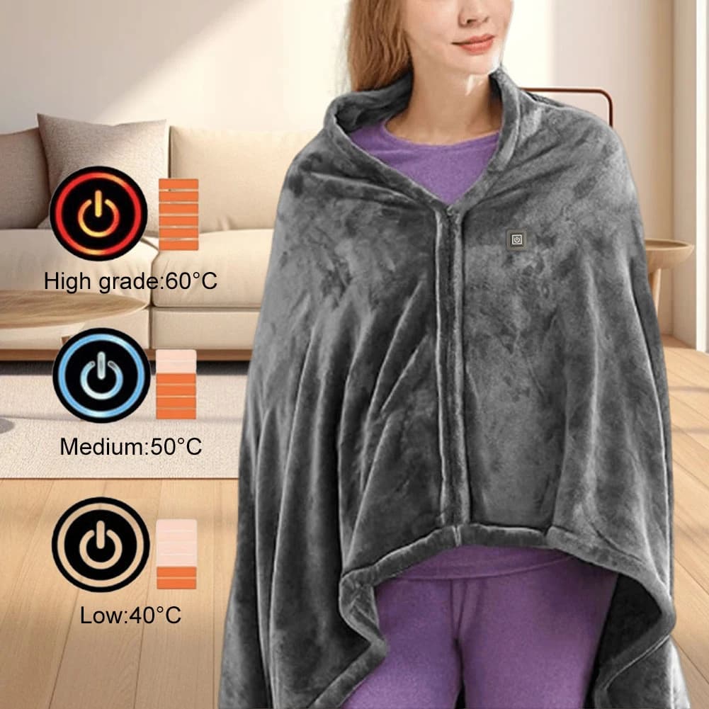 Coral Velvet Heating Blanket 3 Heated Level Fast Heating USB Heating Shawl 8 Heated Areas Portable Thermal Blankets Winter