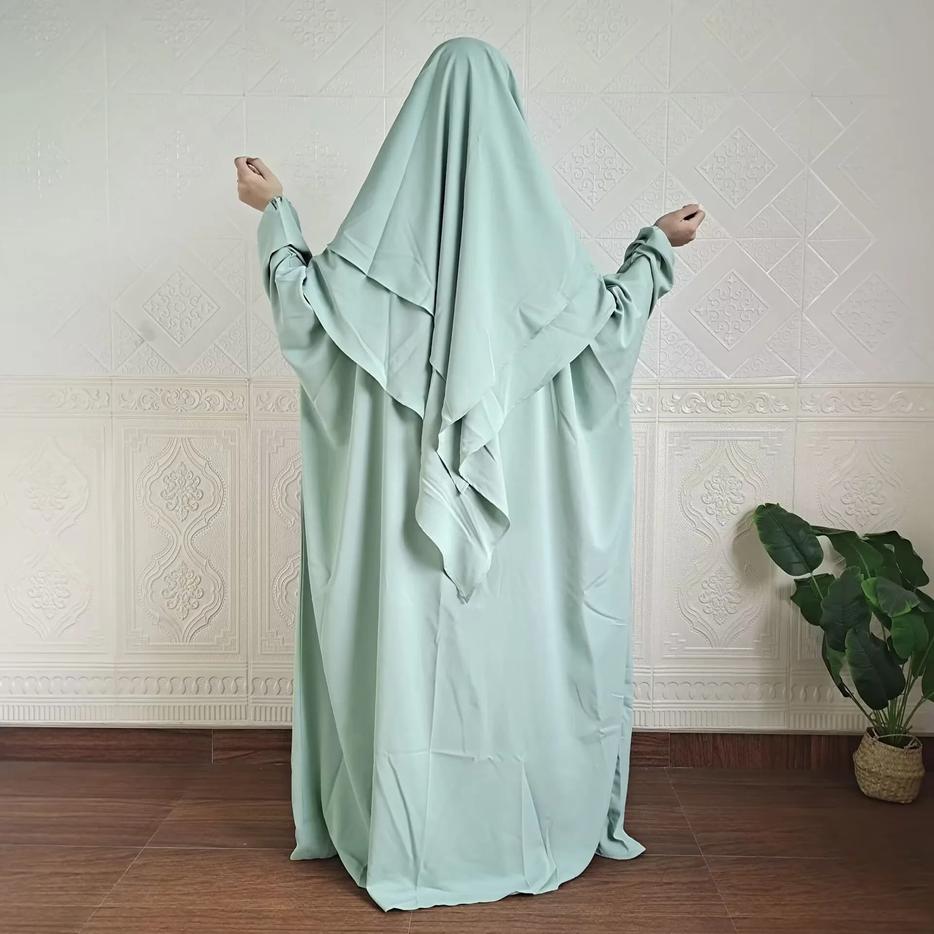 Dress Eid Abaya for woman Set of 2 pieces + long Khimar Niqab Ramadan Woman Prayer Party Arab Dress Caftano Dress Caftano Dress