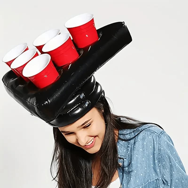 Cappello Gonfiabile a Triangolo per Gioco di Lancio Ping Pong, Divertenti Accessori per il Lancio, Portabicchieri Gonfiabile per Birra e Bevande, Giocattoli Entusiasmanti per Feste