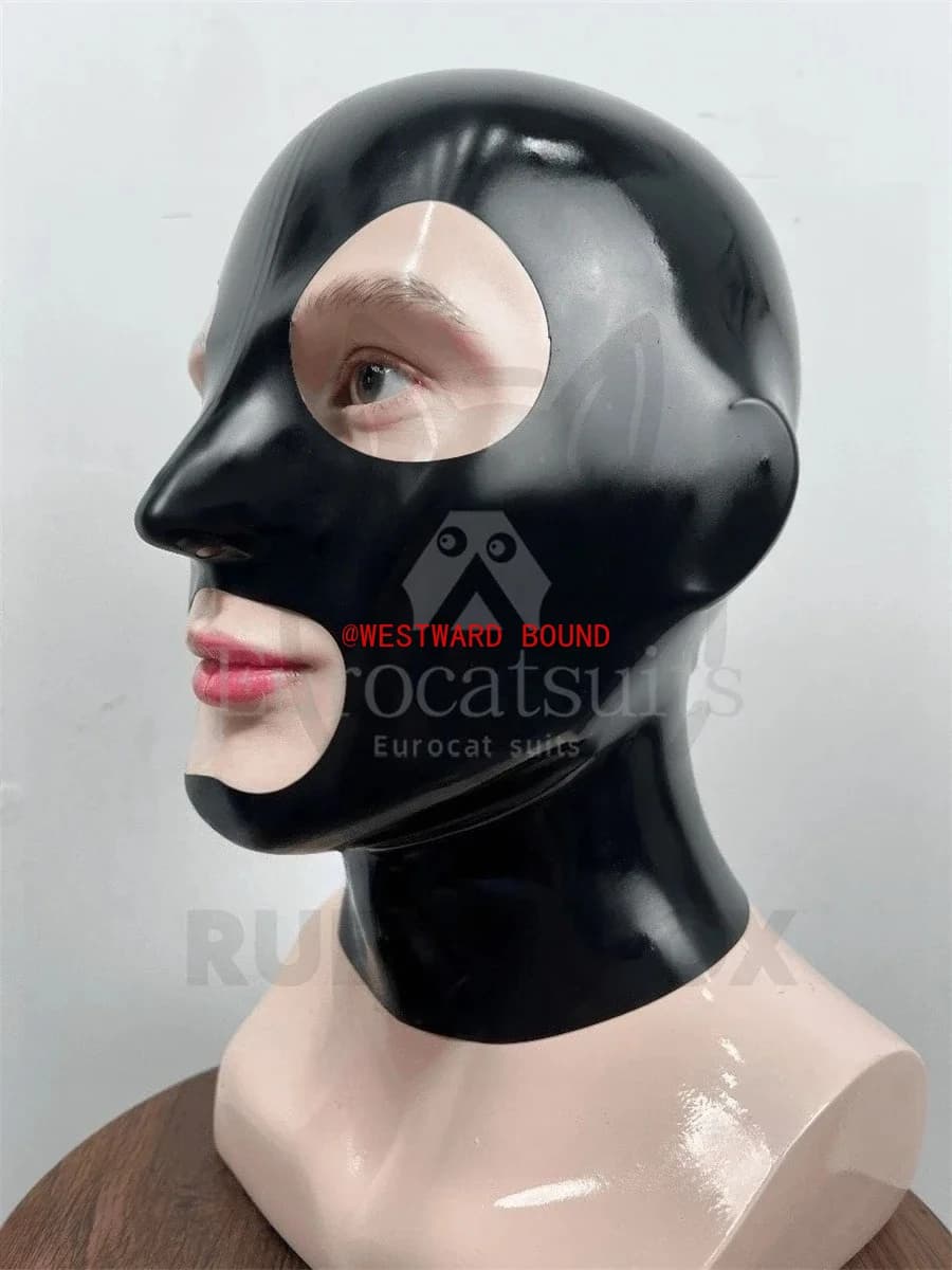 Cappuccio in lattice di gomma Maschera fetish Costume Gioca con finitura liscia Maschera fetish senza cuciture Guanti con cappuccio senza cuciture moda