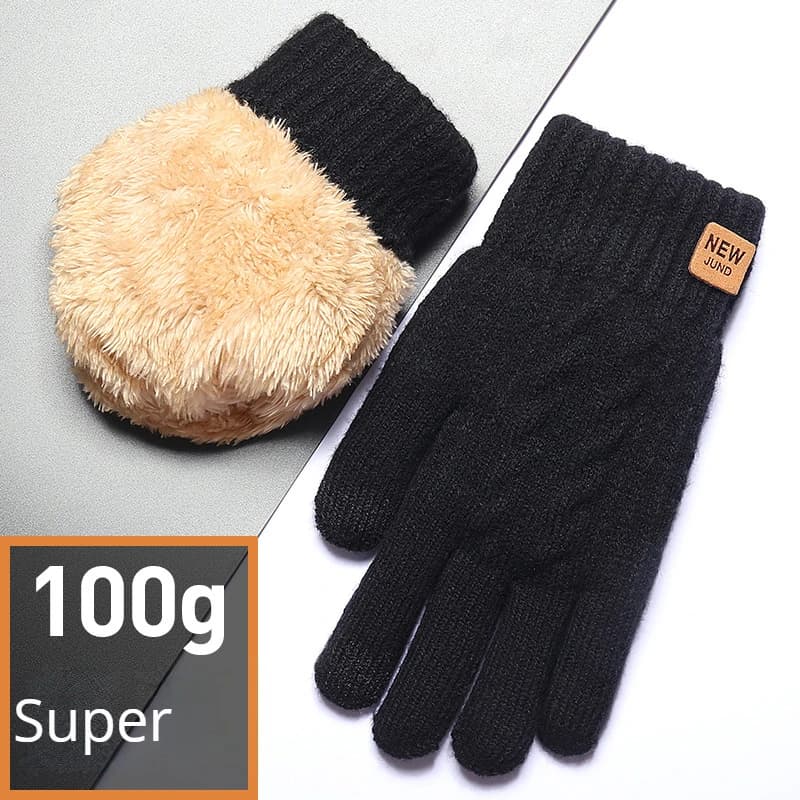 Knitted Winter Touch Screen Gloves with Fashionable Black Cable Lined Wholesale Fleece