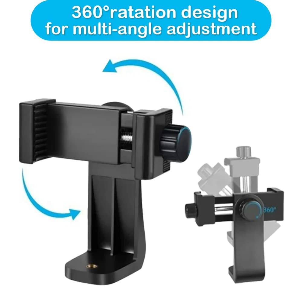 360-degree phone stand Clip for phone Vertical horizontal tripod with 1/4 screw Support for mobile phone Support for tripod Adapter for desk tripod