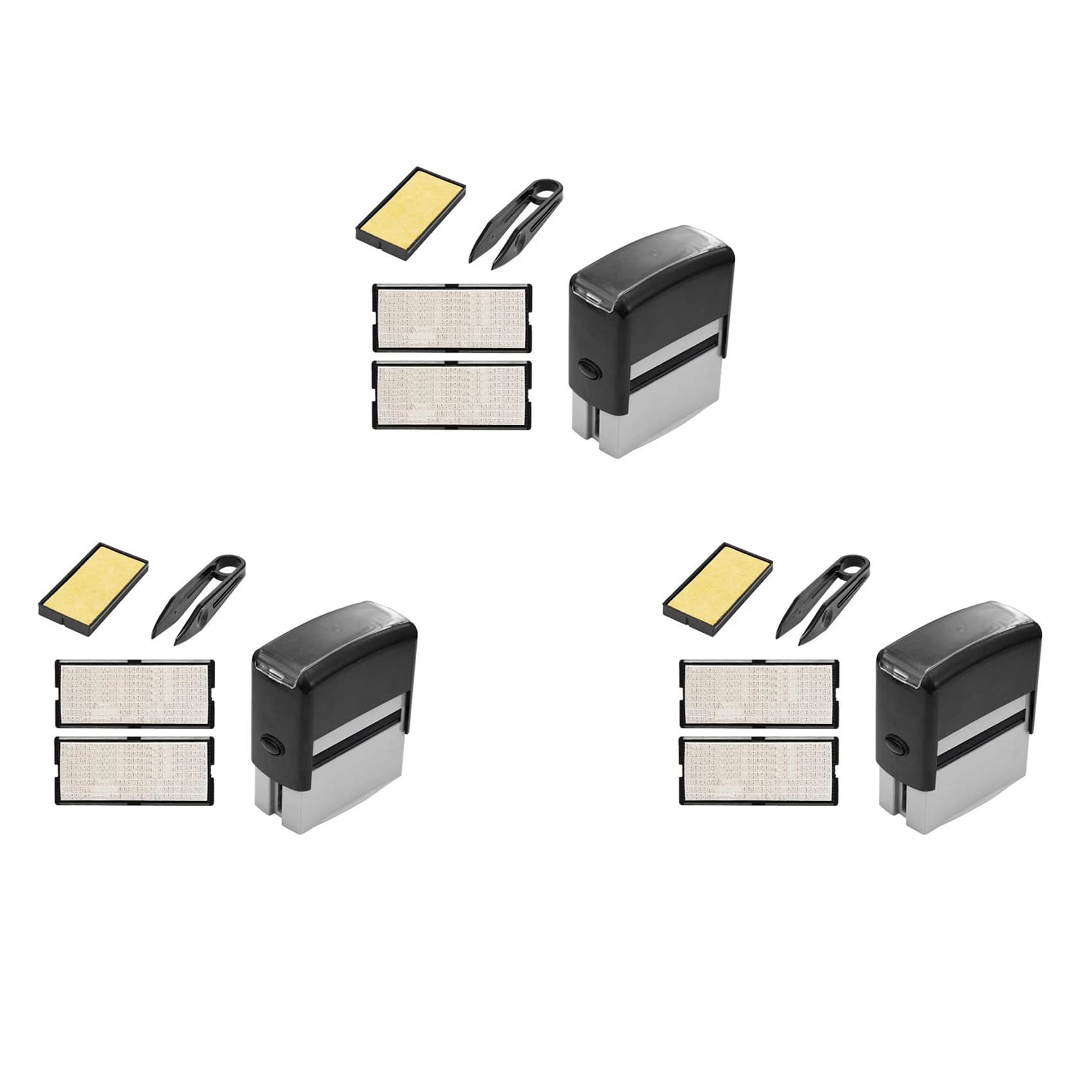 3X Self Inking Stamp Set Custom Personalised DIY Business Name Number Address Printing Rubber Stamp With Tweezers Kit