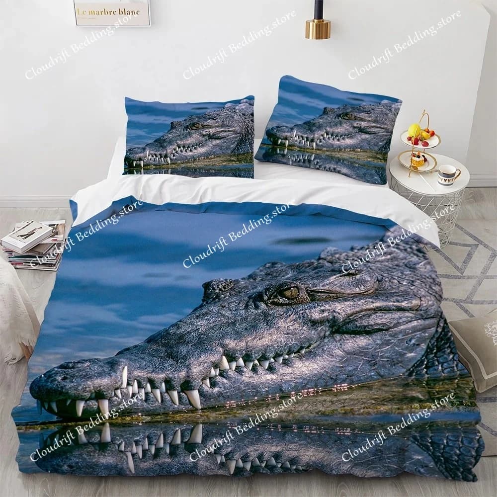 Set Coccodrillo, Set Bed linen with Pattern Alligator Wild, Wild Fauna Style Copripiumin, Animal Theme Cover, Single Cover
