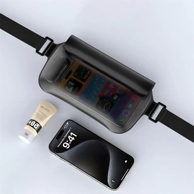 Waterproof belt bag for valuables, mobile phone case for beach, swimming, snorkeling, with adjustable touch screen for snorkeling and drifting