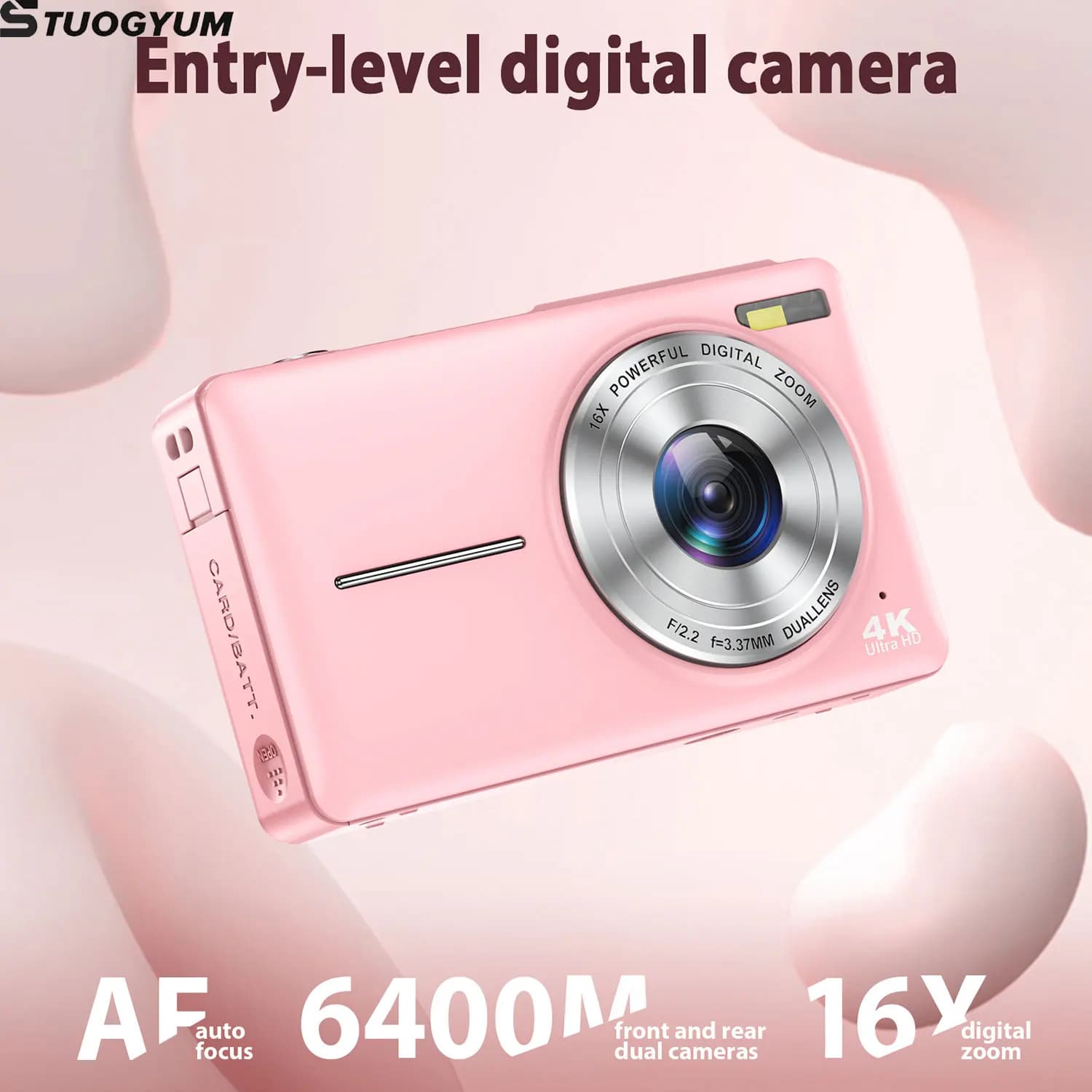 Vlog CCD 64MP video recorder with digital zoom 4K 16X YouTube Double lenses with flash Compact digital camera DC413.