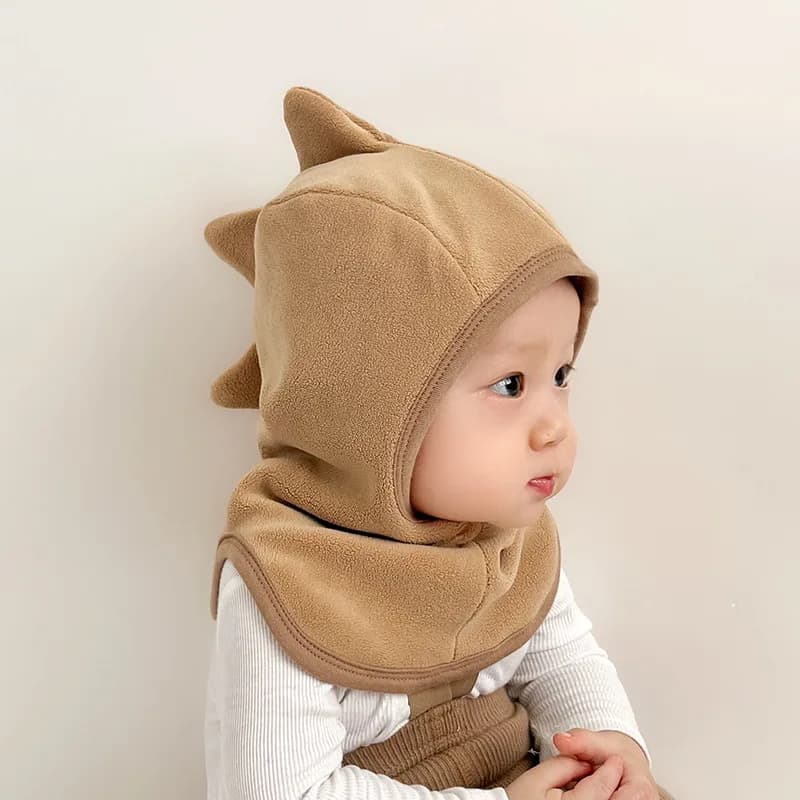 Baby Cute Cartoon Dinosaur Hat Winter Fleece Thicken Keep Warm Windproof Ear Protection Hat Kids Children One Piece Beanie Cap