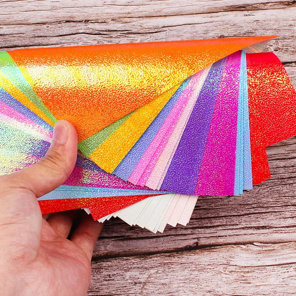 50Pcs Iridescent Glitter Folding Paper Eco-Friendly Pearl Origami Material 10 Colors 2 Sizes DIY Handcrafted Rose Paper