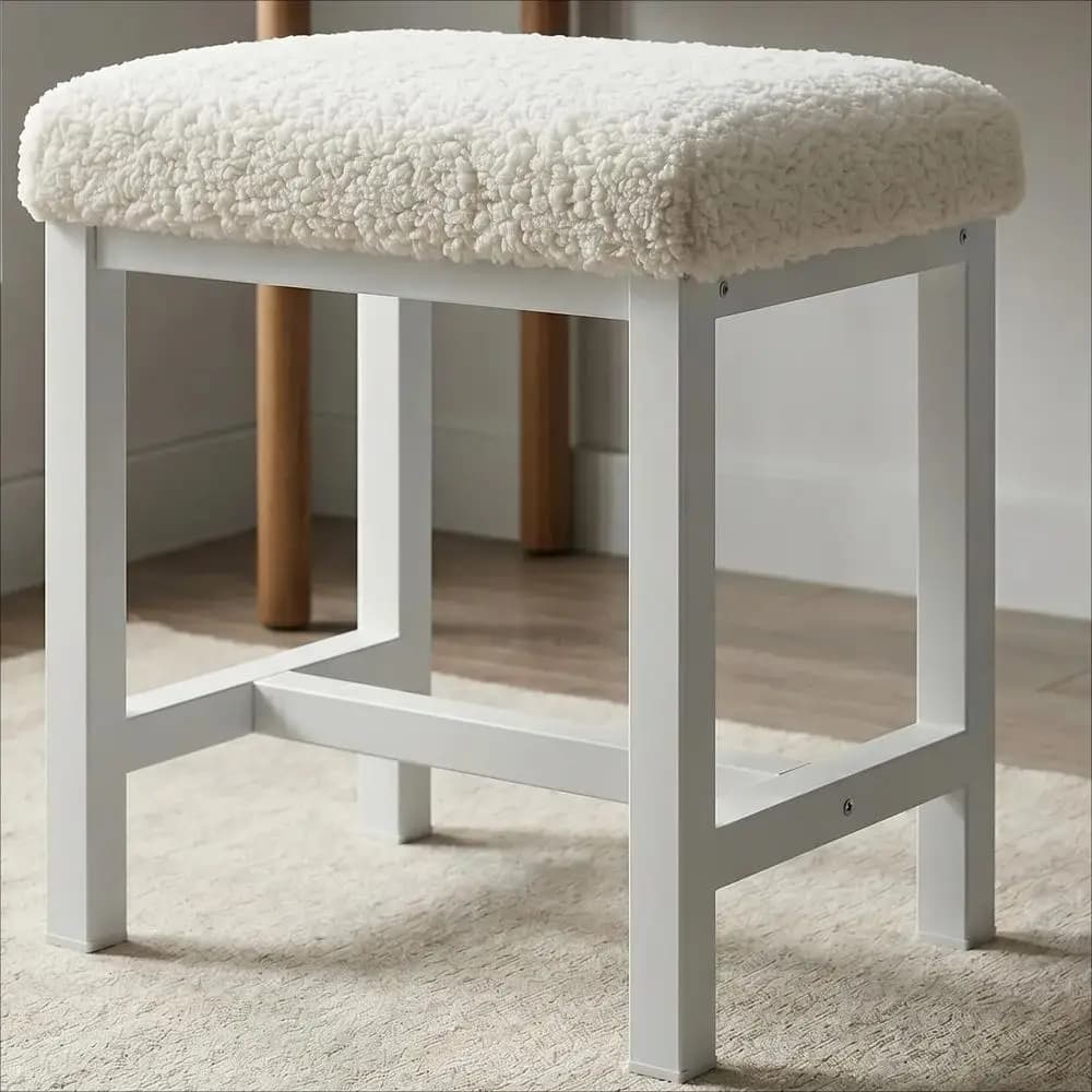 Small Vanity Stool, Cute Vanity Stools with Cushion, White Makeup Vanity Chair for Small Spaces, Living Room, Bedroom, Bathroom,