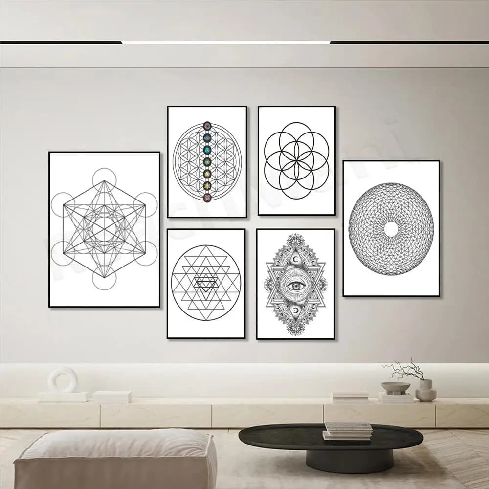 Metatrons Cube Print geometria sacra Wall Art Seed of Life Sri Yantra Flower of Life Cosmic Eye Spiritual Home Decor Gift