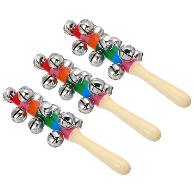 3PCS Arcobaleno Jingle in legno Campane a mano Bastone Shaker Sonaglio Bomboniere Premio in classe Forniture per bambini Giocattoli musicali per bambini
