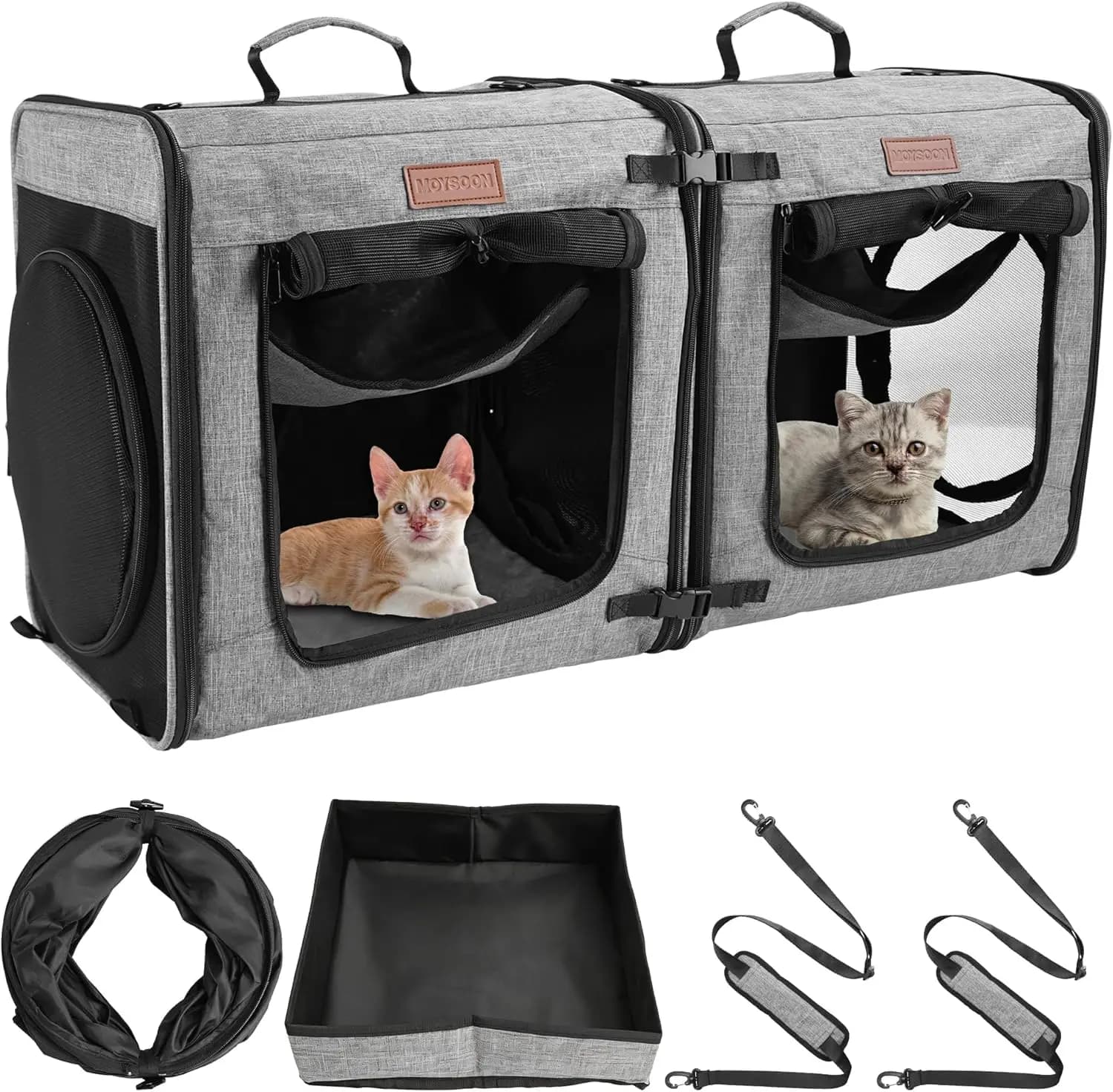 Trasportino Doppio 2-in-1 per Gatti con Tunnel Gioco - Trasportino da Viaggio Portatile, Traspirante e Morbido per Gatti con Lettiera e Amaca per 2 Gatti