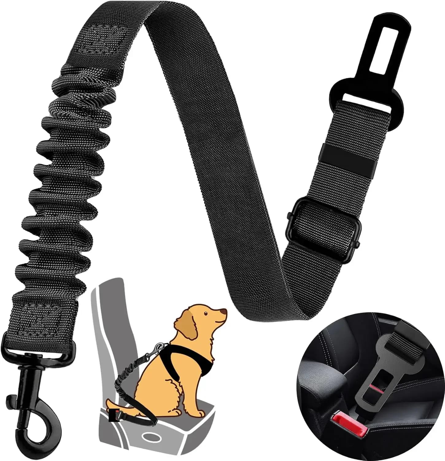 Cintura di Sicurezza Retrattile per Cani, Imbracatura per Auto, 1 Pezzo, Elastico Regolabile con Ammortizzatore, Resistente e Durevole, Girevole a 360 Gradi