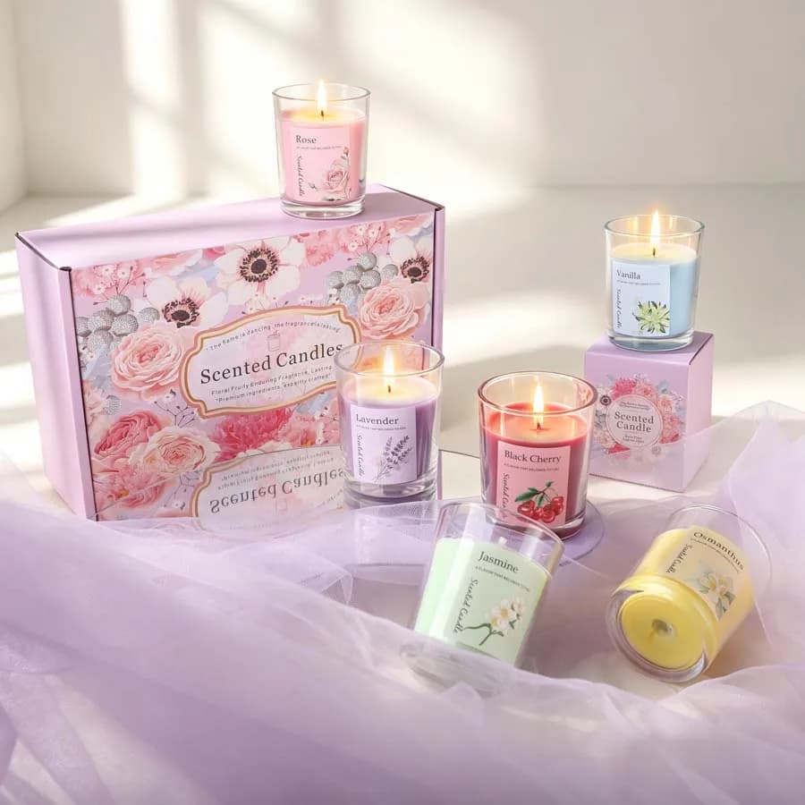 Aromatherapy Scented Candle Gift Set 6 Different Fragrance Glass Jar Candles For Bedroom Wedding Party Gift