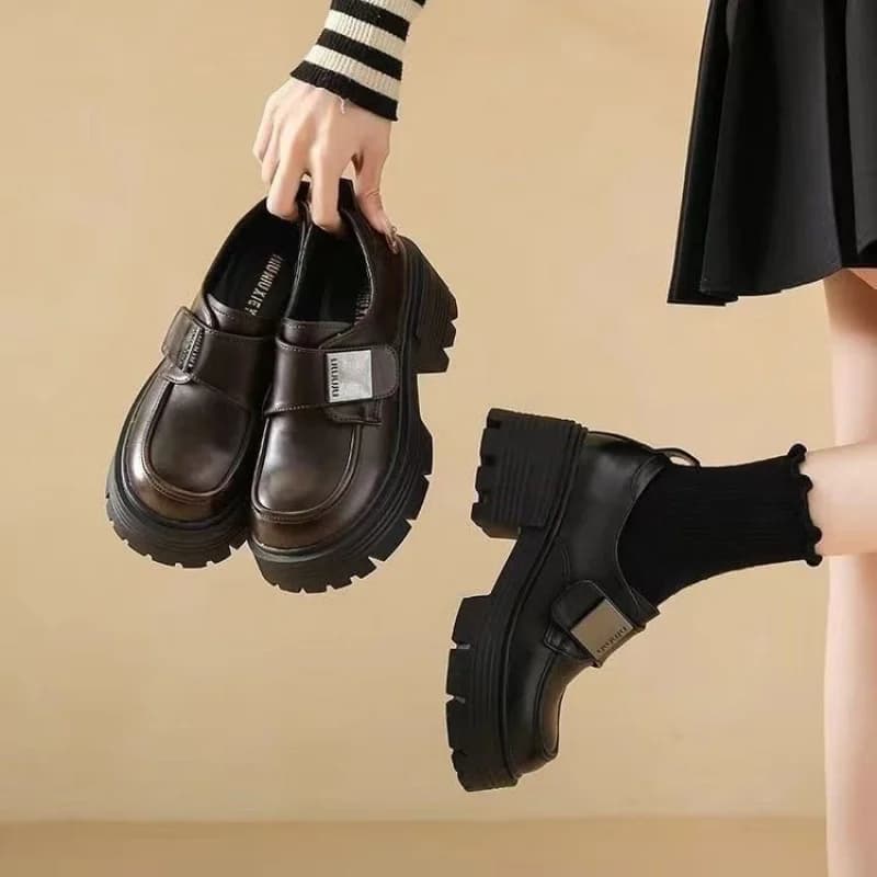Women's Moccasins with thick sole, new spring and autumn British style leather shoes, versatile women's Mary Jane shoes