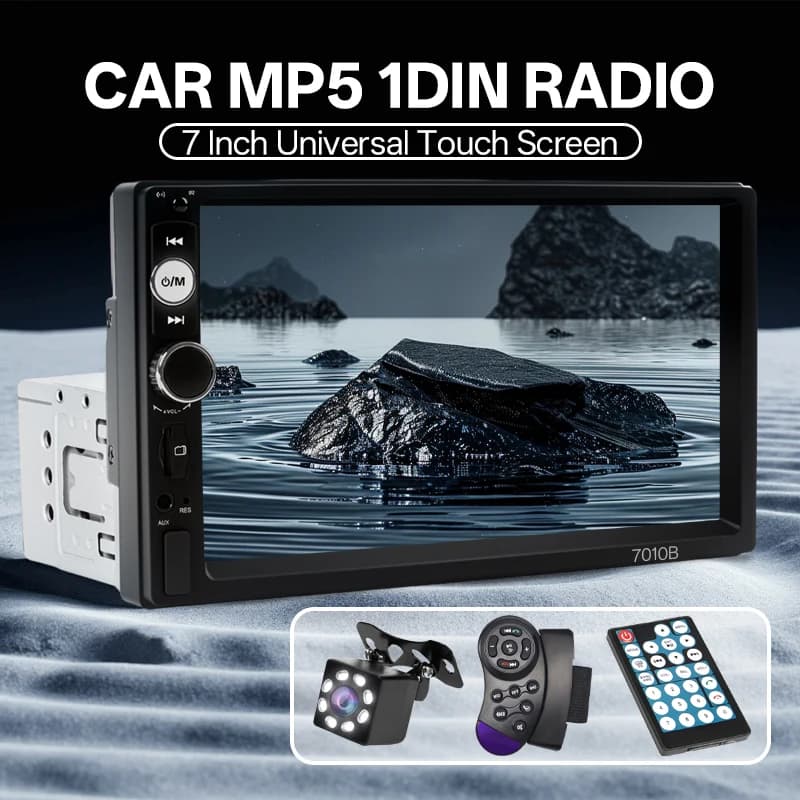 Autoradio 7 Pollici con Bluetooth, Lettore Multimediale MP5, Schermo Touch 1 DIN, Supporto FM, Ingresso Aux, Mirror Link, 12V Universale