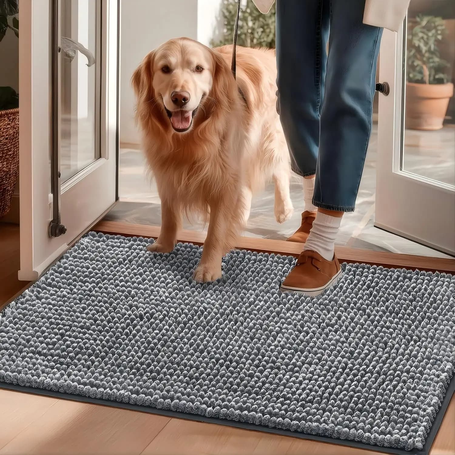 Tappetino Super Assorbente per Cani con Zampe Fangose, Tappeto Lavabile ad Asciugatura Rapida per Animali Domestici, Antiscivolo per Interni ed Esterni, Grigio
