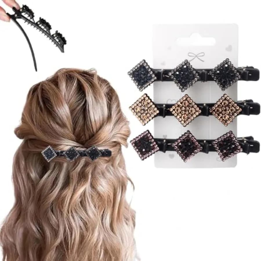 Set di 3 Fermagli per Capelli con Cristalli Scintillanti, Nuove Fasce per Capelli in Raso 2026 con Strass e Quadrifoglio