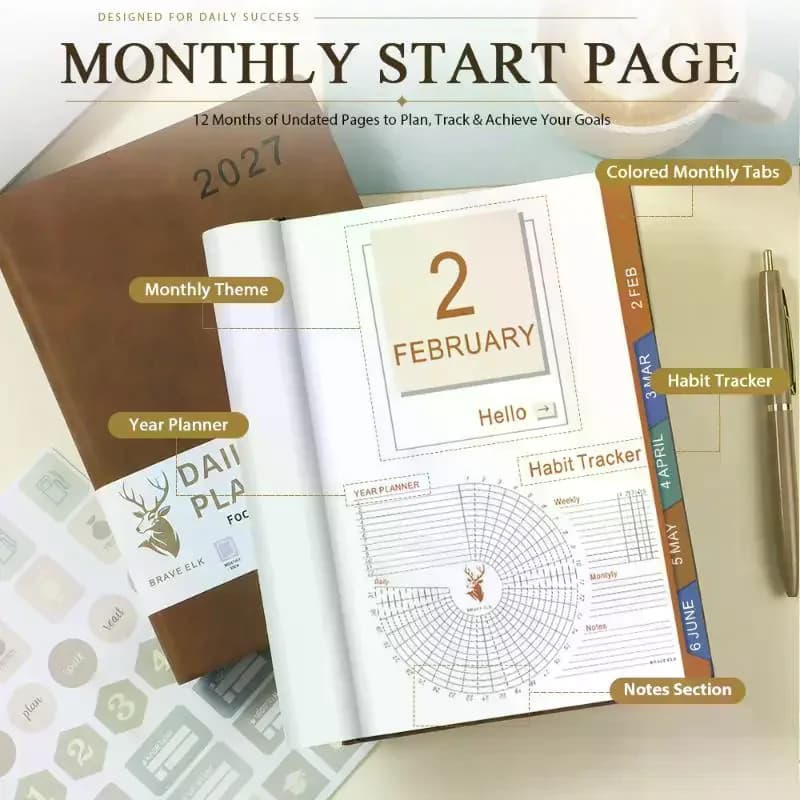 2027 English Schedule Planner A5 Efficiency Agenda Notebook Premium Thick Paper for Work Office Student Time Management