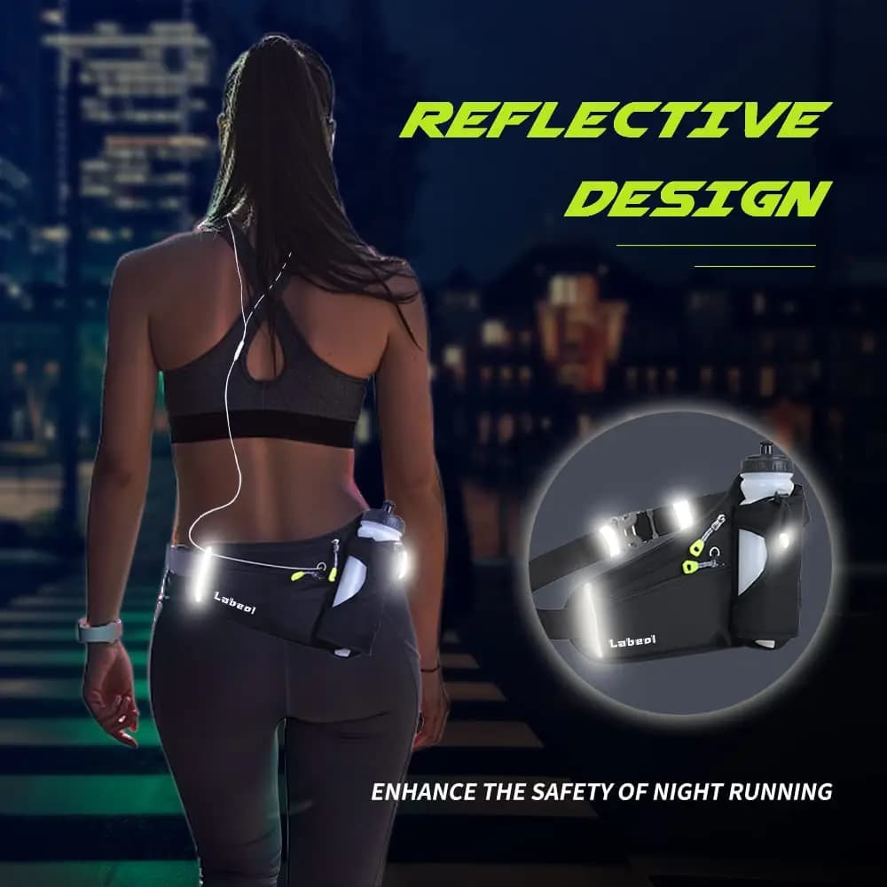 Marsupio Waterproof hydration belt with bottle holder, adjustable strap for running, hiking, walking, cycling, black