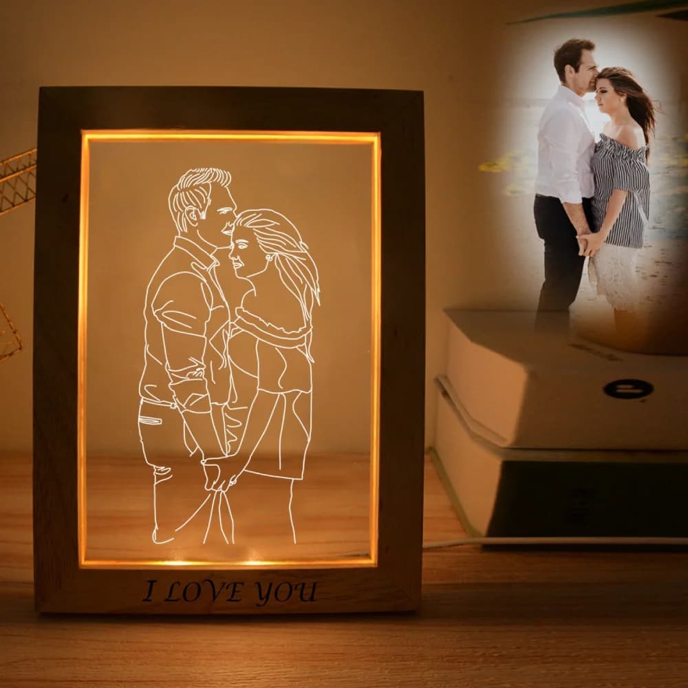 Cornice per foto 3D personalizzata Lampada da notte Cornici per coppie personalizzate Cornice in legno Regalo unico di Natale per anniversario di matrimonio