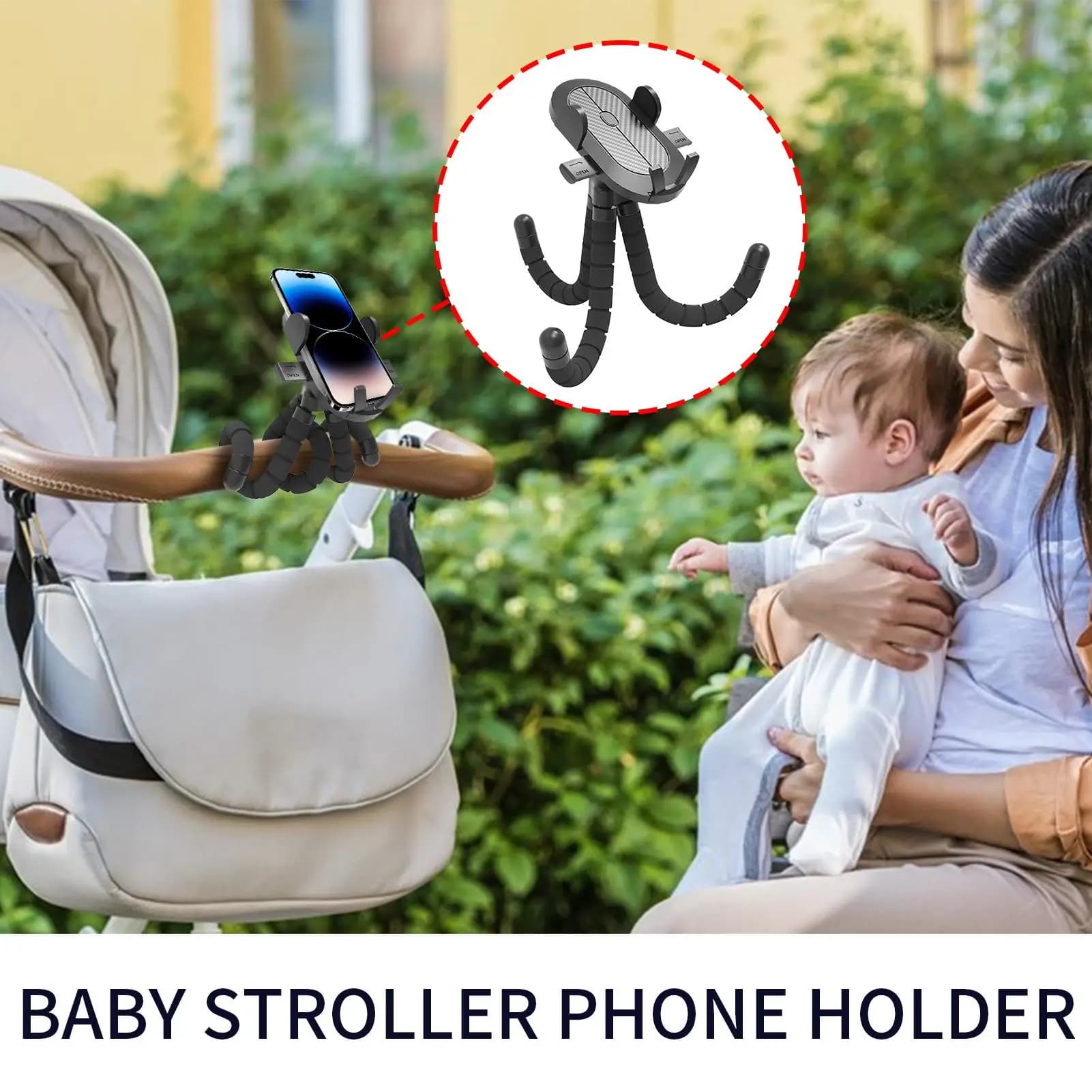 Supporto per telefono per passeggino Supporto per smartphone girevole a 360 gradi Supporto per telefono flessibile antiscivolo per carrello della spesa Kayak Scrivania per moto