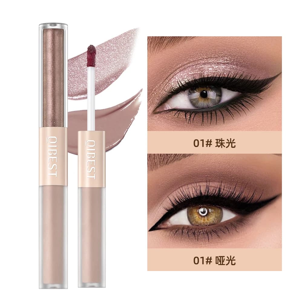 QIBEST Doppia testa Glitter Ombretto liquido Contorno Blush Pigmento Baco da seta Shimmer Opaco Naturale Guancia Ombra Crema Occhi Trucco