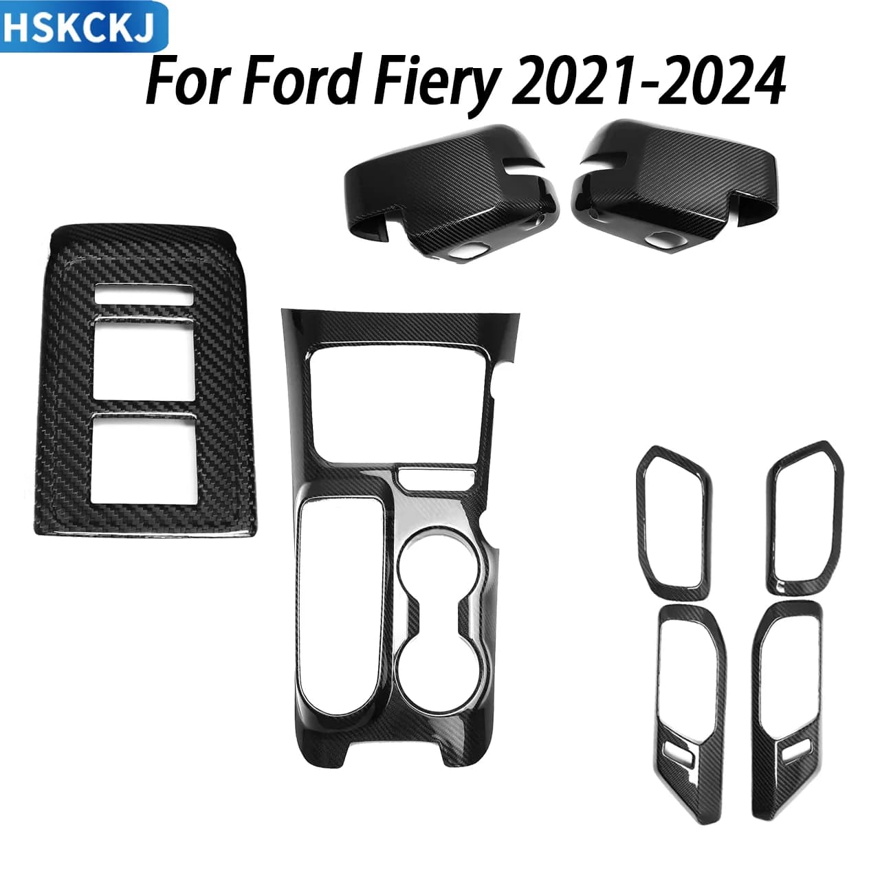 Per Ford Fiery 2021-24: Accessori in Fibra di Carbonio per Interruttori Alzacristalli, Specchietti Retrovisori, Maniglie Porte, Portabicchieri e Altri Accessori Auto