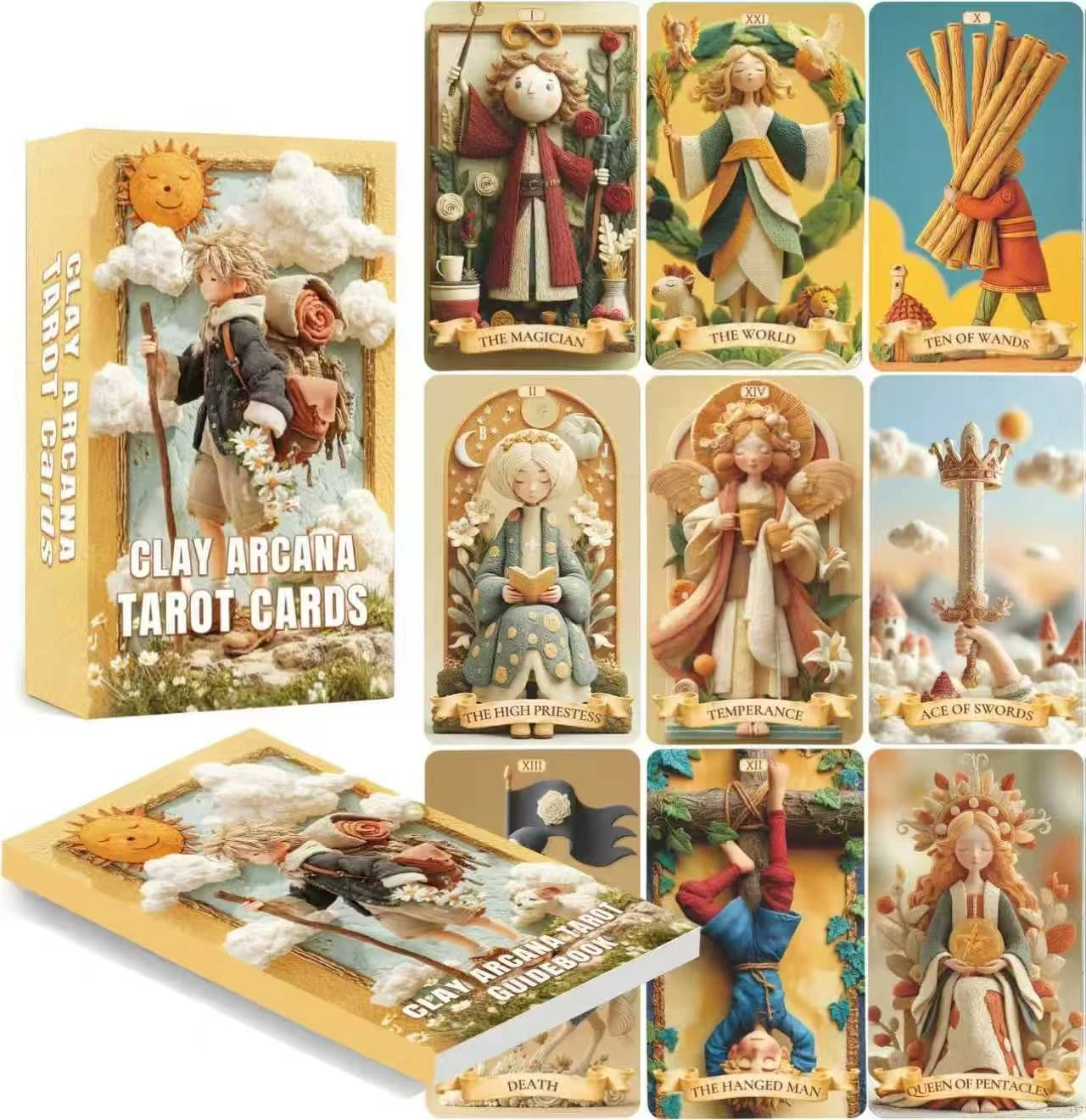 Mazzo di tarocchi UniqueUnique, 78 carte dei tarocchi in argilla per principianti e lettori esperti, con guida, strumenti per la riflessione