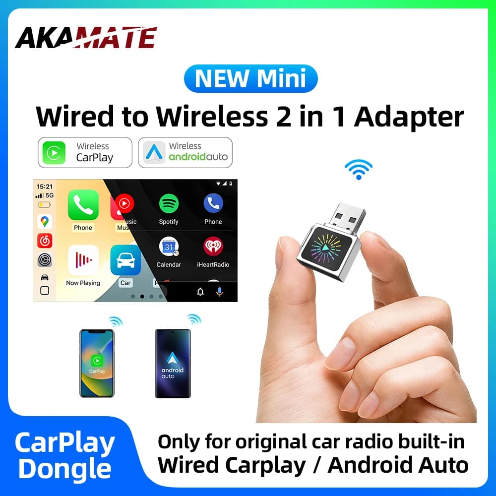 Adattatore cablato a Wireless CarPlay Android Auto 2in1 Bluetooth Wifi Assistente vocale Plug and Play Mini Smart Dongle universale