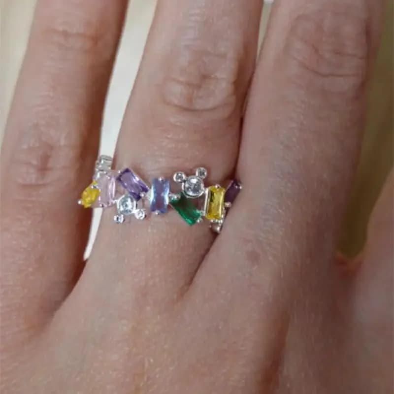 Cartone animato in metallo per ragazze Disney Topolino n. 7 Coppia di anelli di diamanti colorati creativi con estremità chiusa, regalo di Natale di San Valentino alla moda