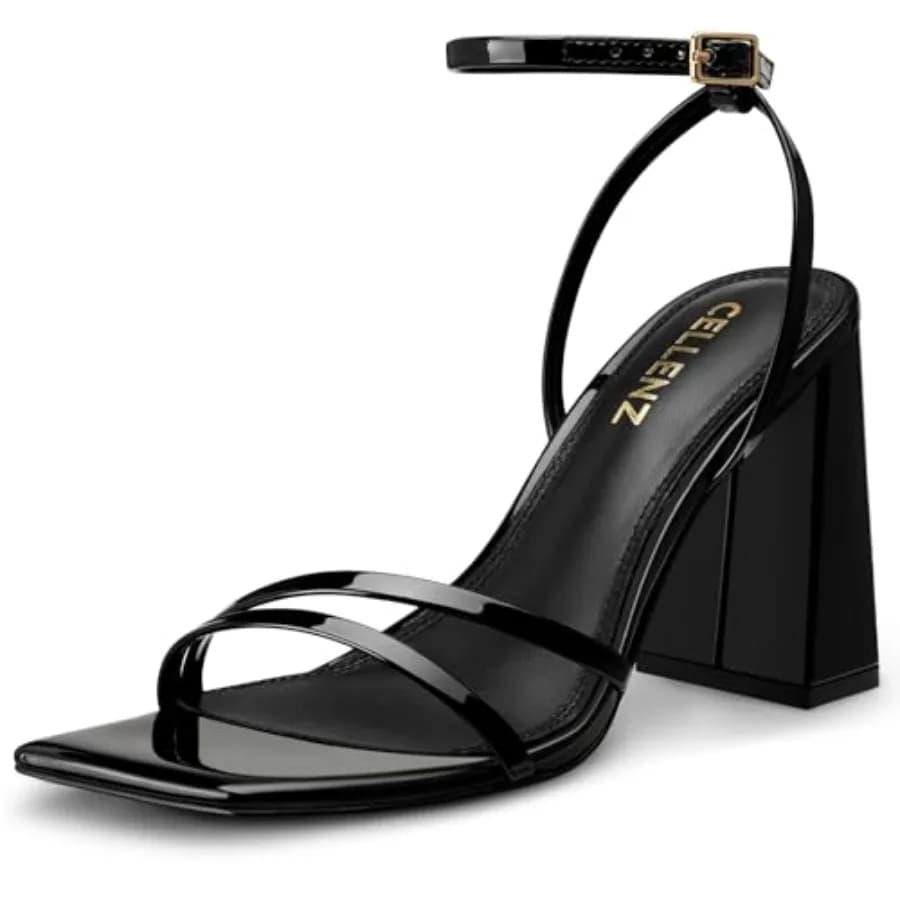 CELLENZ Women Chunky High Heels: 3.5 Inch Sexy Strappy Heels, Comfortable Square Toe Casual Heel Sandals, Fashion for Wedding P