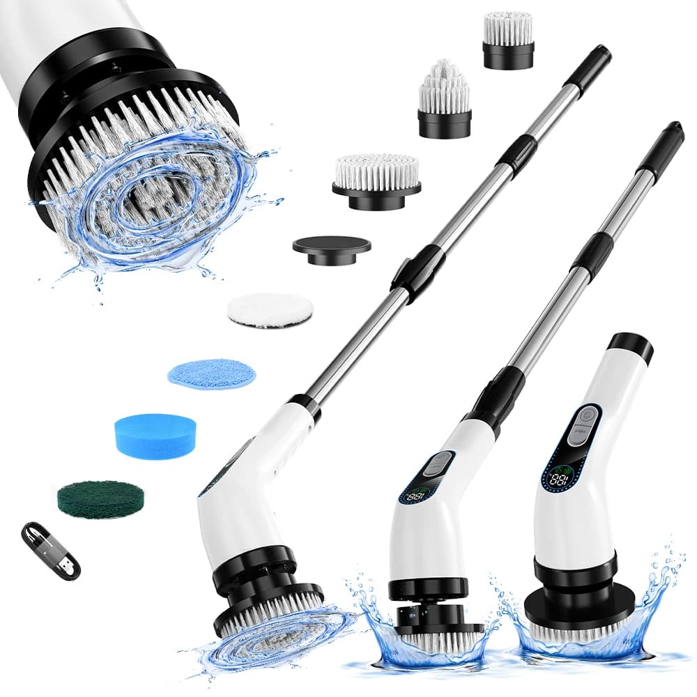 Set di Spazzole Elettriche Multifunzione 7 in 1 da 45 Pollici per Pulizia di Casa, Piscina, Cucina e Bagno