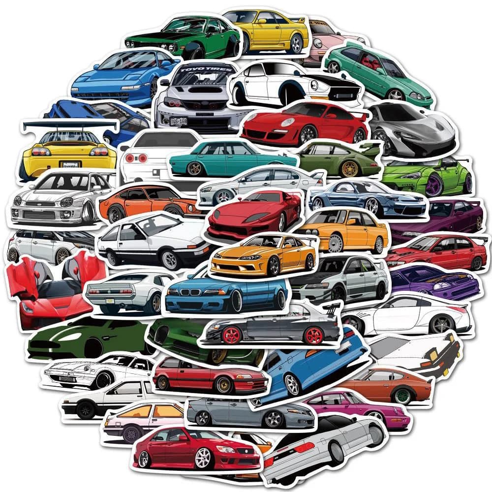 10/30/50/100PCS JDM Auto Da Corsa Del Fumetto Adesivi Impermeabile Graffiti Bagagli di Skateboard Telefono Fresco Per Bambini FAI DA TE Decalcomanie giocattoli