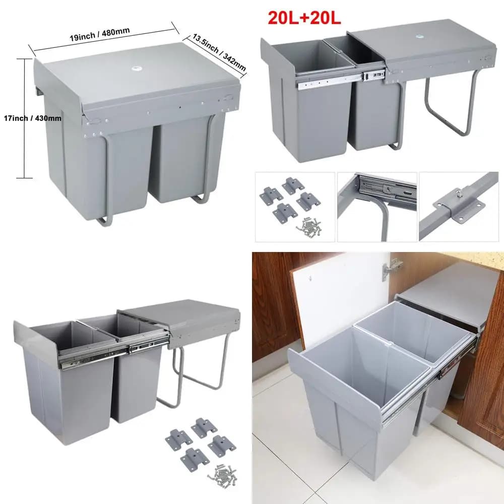 Cestino per rifiuti a doppio scomparto da 40 litri con 2 contenitori da 21 quarti, cestino per la raccolta differenziata da sottopensile, contenitore scorrevole per rifiuti da cucina