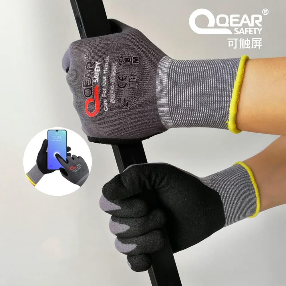QEAR SAFETY guanti da lavoro rivestiti con palmo in gomma nitrilica Micro sabbia per uso generale, abrasione, impugnatura, Anti-mano traspirante-fatica
