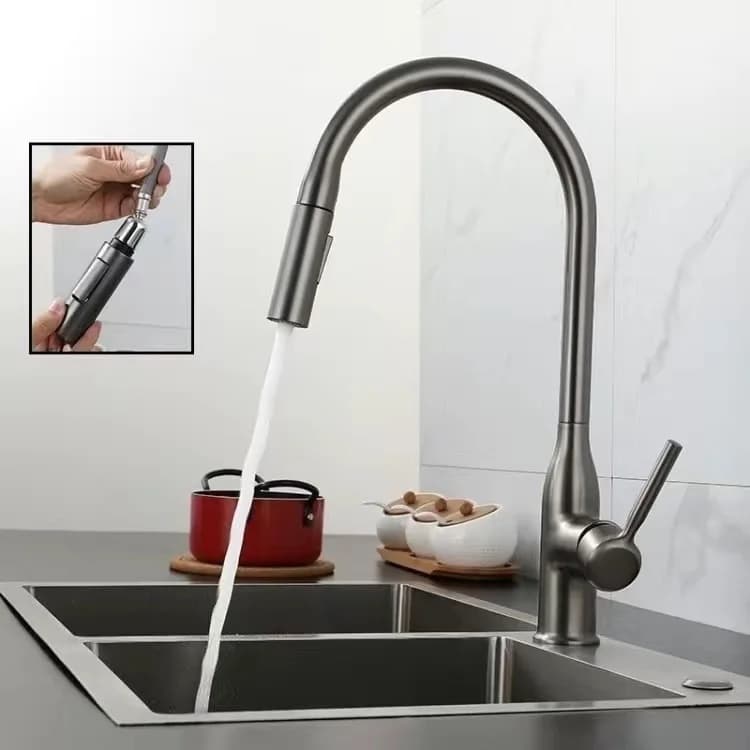 Rubinetto per lavello da cucina estraibile Flessibile 2 modalità Rubinetti con ugello flessibile e spruzzatore Rubinetto miscelatore acqua calda fredda in acciaio inossidabile Rubinetto da ponte