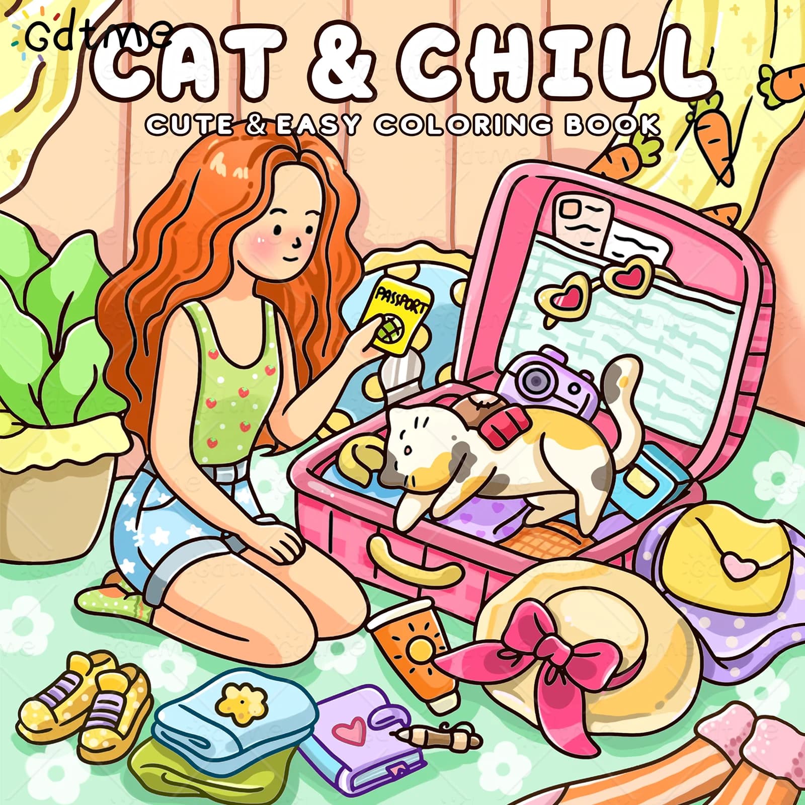 Cat & Chill Cute Easy Coloring Book For Adults Stress Relief Drawing Book Perfect Gift for Party and Birthday & Christmas