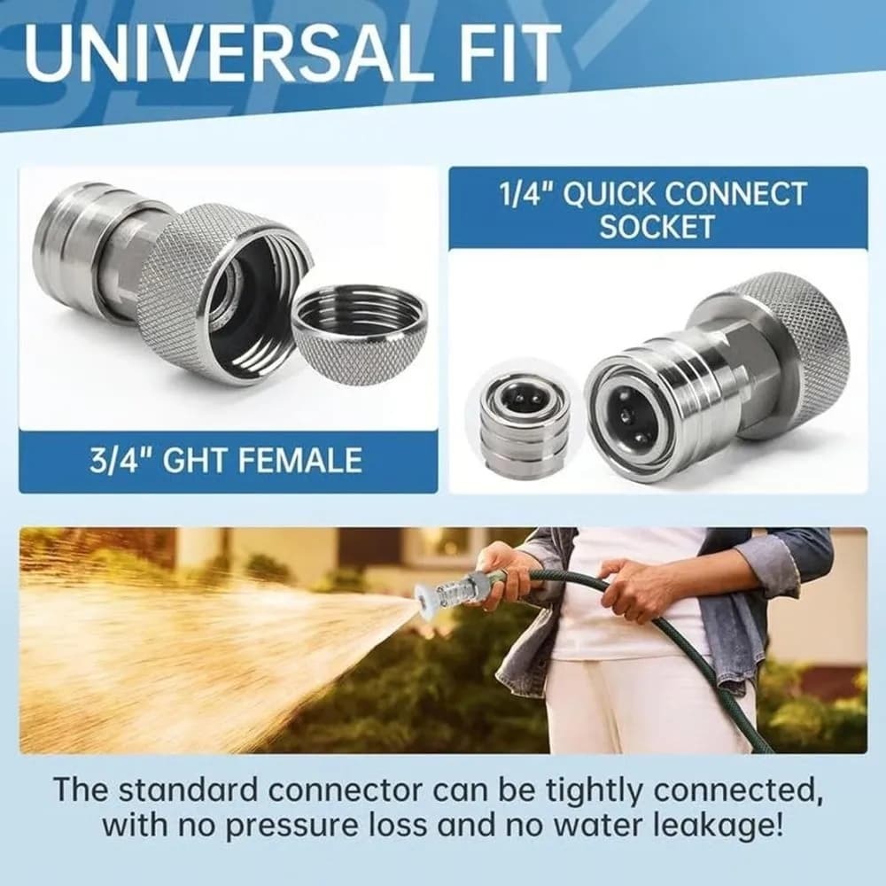 New 3/4 GHT 3/4 Stainless Steel Garden Pipe Adapter, High Pressure Washer Connector for Garden Use