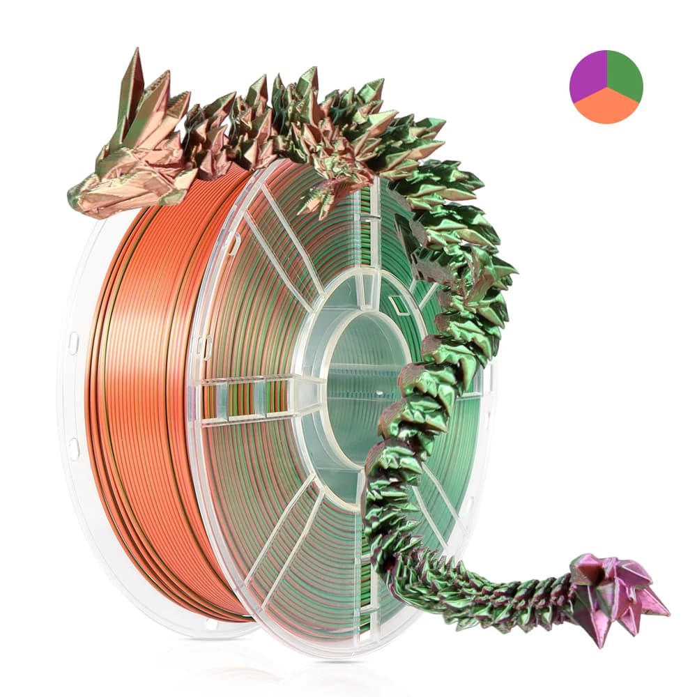 Filament PLA Tricolor Silk 5KG, PLA Rainbow 3 Colors 1.75mm, 3D Printing Material Liscio and Setoso, Local Delivery