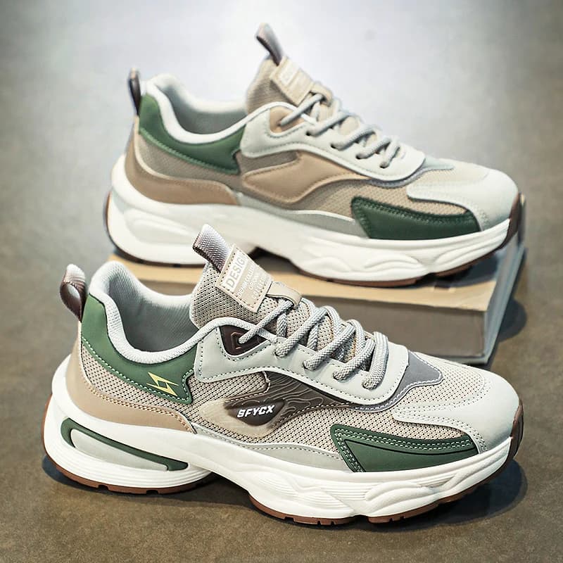 Men's Summer Sporty Casual Shoes Breathable Mesh Anti-Odor Running Thick Bottom Dad Trendy Shoes round Toe Rubber Outsole