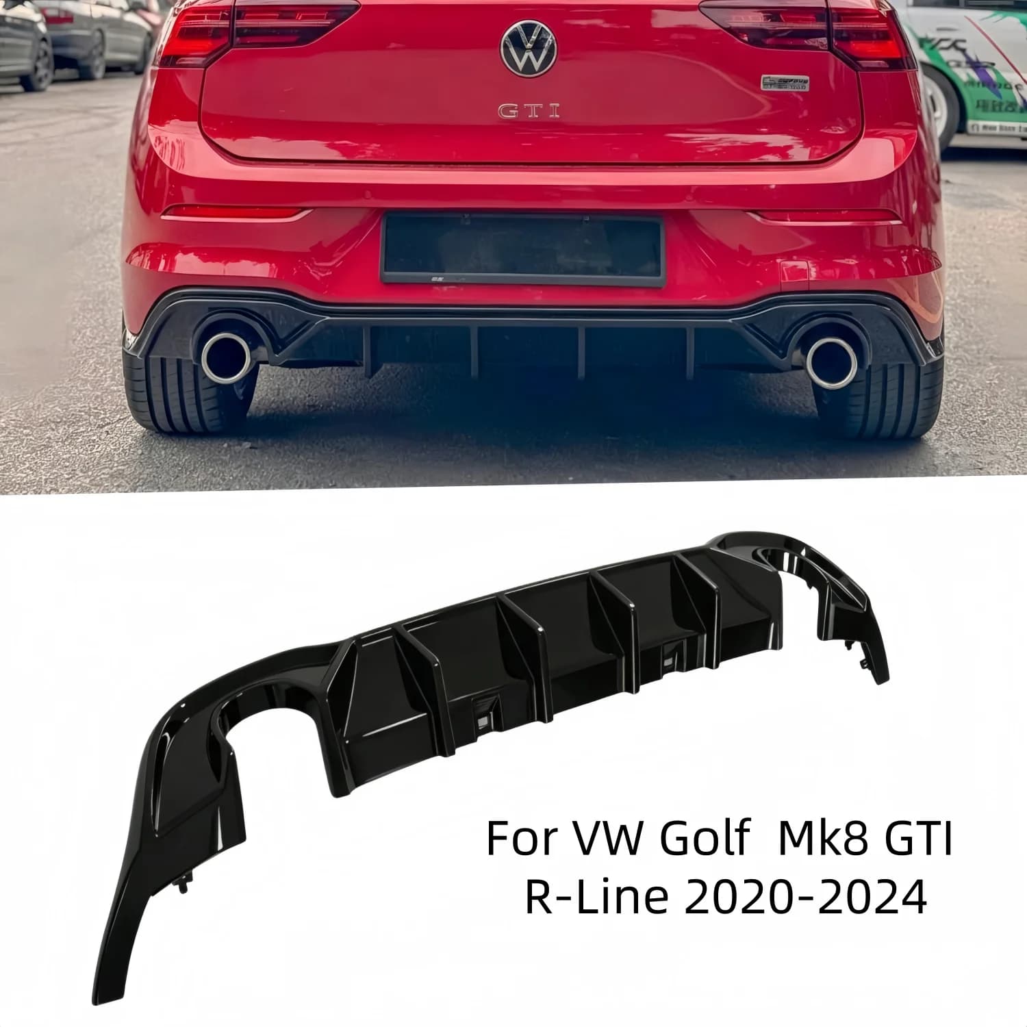 For Volkswagen Golf GTI Mk8 GTI R-Line 2020-2024 Gloss Black Maxton Style Car Rear Valance Car Rear Bumper Diffuser Bodykit