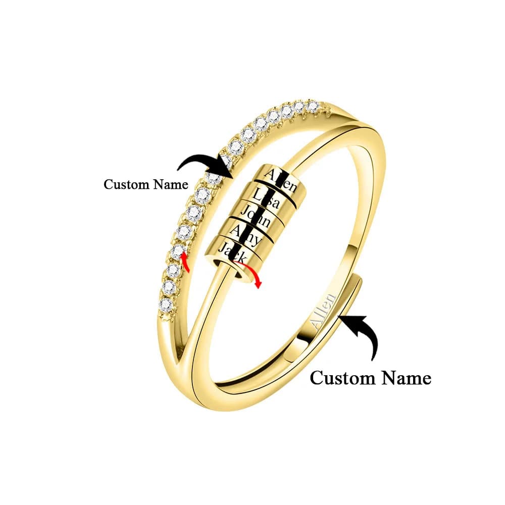 Adjustable Ring Anxiety Ring with Custom Name 925 Silver Relieving Fidget Spinner Beads Meditation Ring for Women's Custom Jewelry