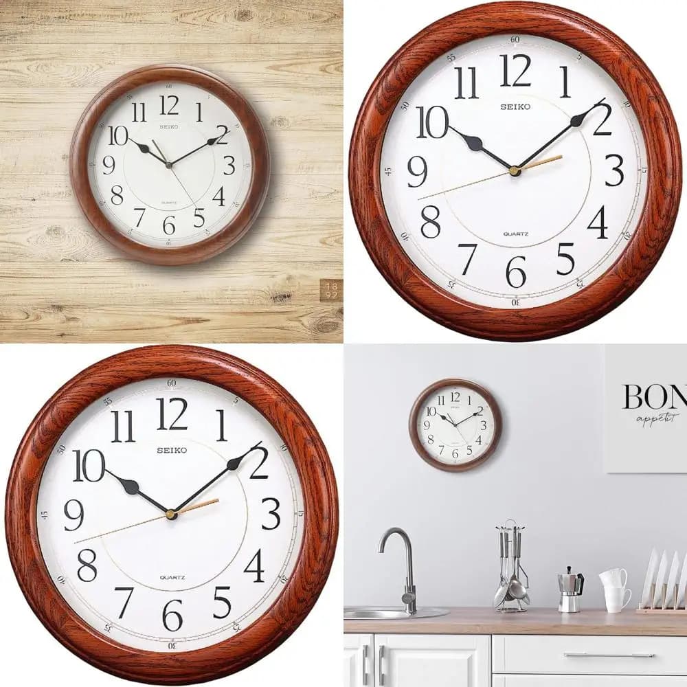 Orologio da Parete Silenzioso con Lancetta dei Secondi Continua in Cornice di Rovere Marrone Scuro