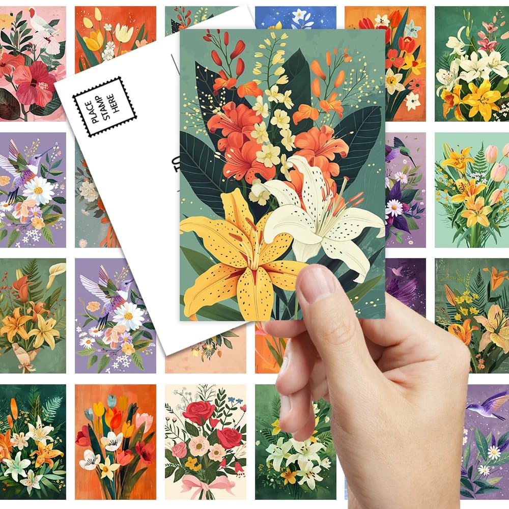 Cartoline floreali da 32 pezzi, carte per piante con stampa artistica, regalo per studenti di Natale, arredamento per la camera da letto, adesivi per diari, collezionabili postabili