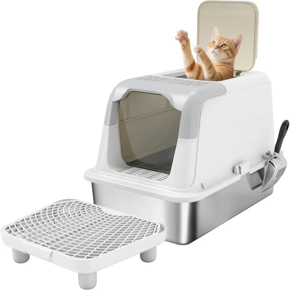 Lettiera per Gatti Extra Large Chiusa con Ingresso Frontale, Uscita Superiore, Paletta, Deodorante, Trappola per Sabbia, Anti-perdita, Facile da Pulire